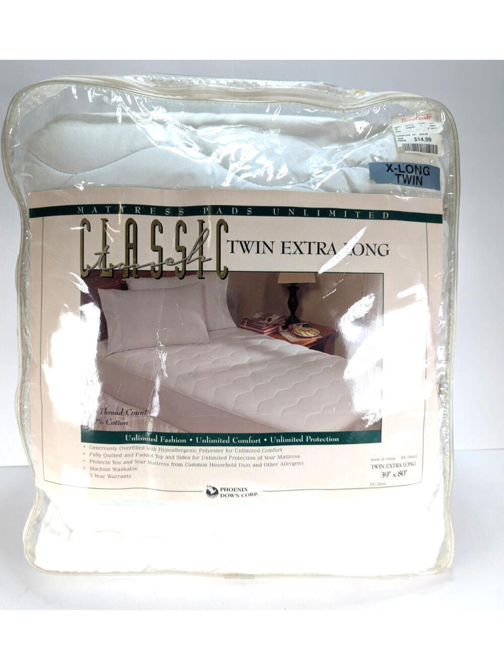 NWT Classic Mattress Pad Twin XL White Phoenix Down Co Cotton Top Poly Fill